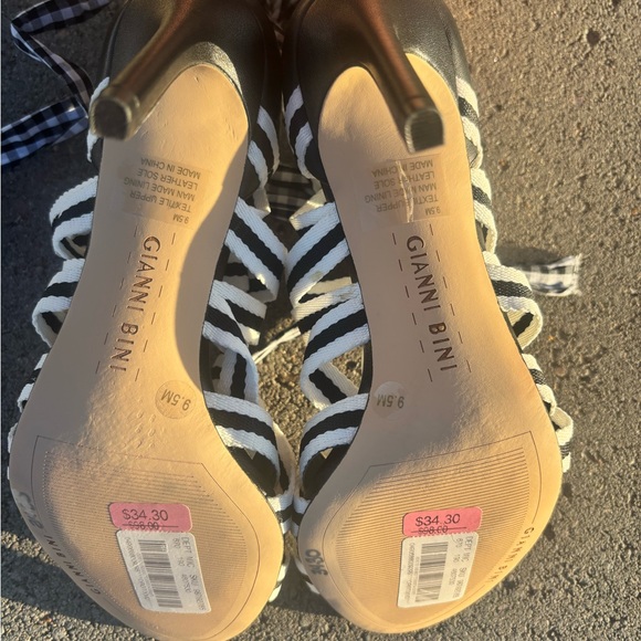 Gianni Bini Black and White Abrianna Gingham Lace-up Stiletto Sandals - Picture 11 of 14